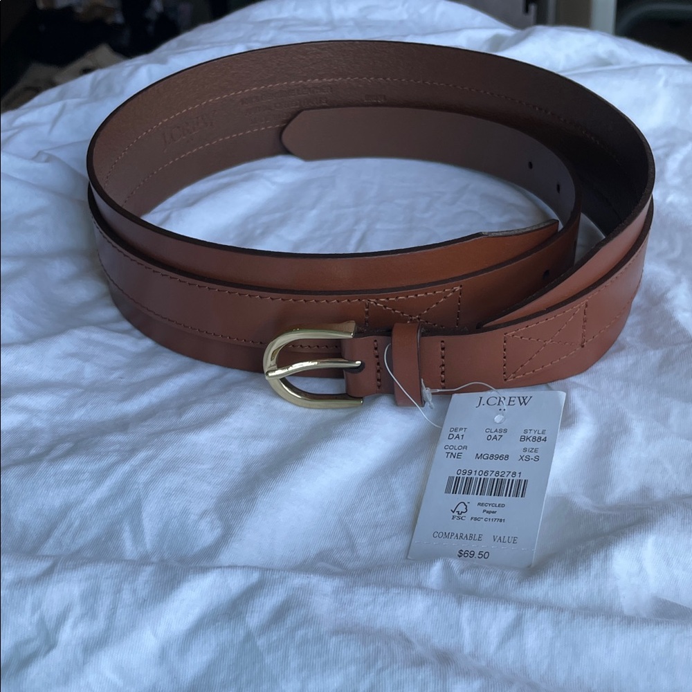 J. Crew Tan Leather Belt with Gold Buckle